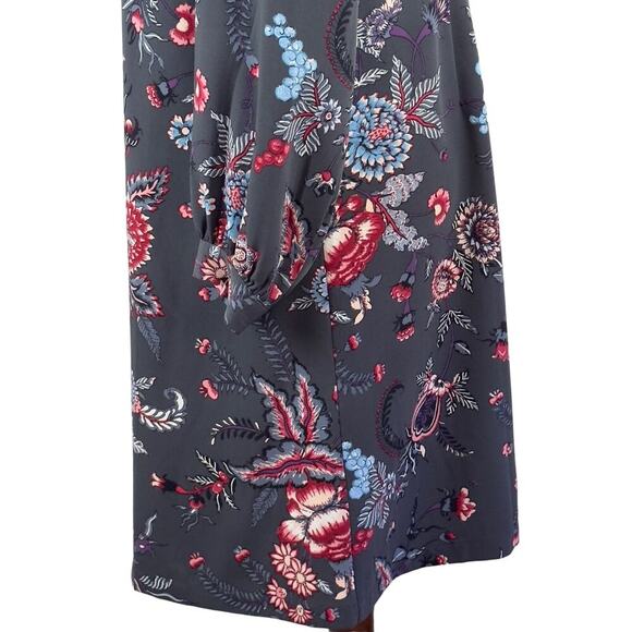 LOFT NOUVEAU GARDEN FLORAL LONG SLEEVE CASUAL SHIFT DRESS IN GRAY WOMEN'S SIZE 8 - Picture 8 of 15